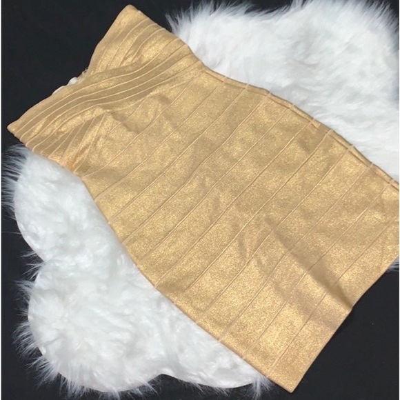Herve Leger Metallic Gold Dress Bodycon Rayon - Picture 4 of 8